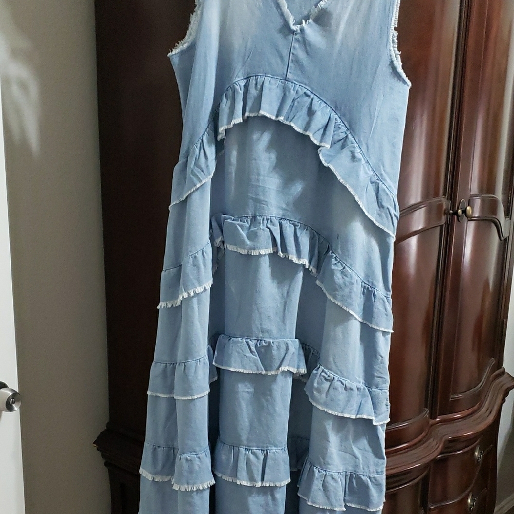 Chic Blue Ruffled Maxi Dress - Picture 2 of 4